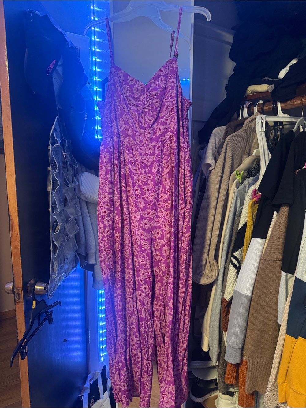 Knox Rose Purple Floral Maxi Jumpsuit with Spaghetti Straps